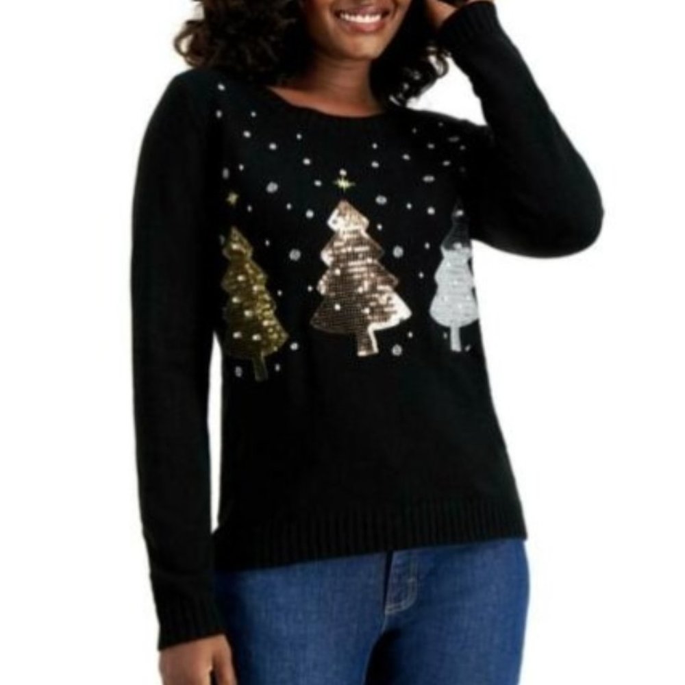 Karen Scott Black Holiday Sequin Tree Sweater